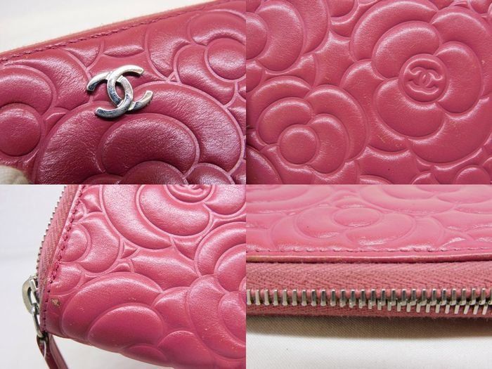 シャネル □ 24番台 カメリア レザー ピンク系 財布 ラウンド