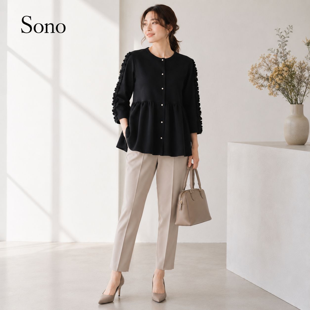 未使用に近い / 美シルエットの3Dペプラム】Sono / ソーノ F ブラック