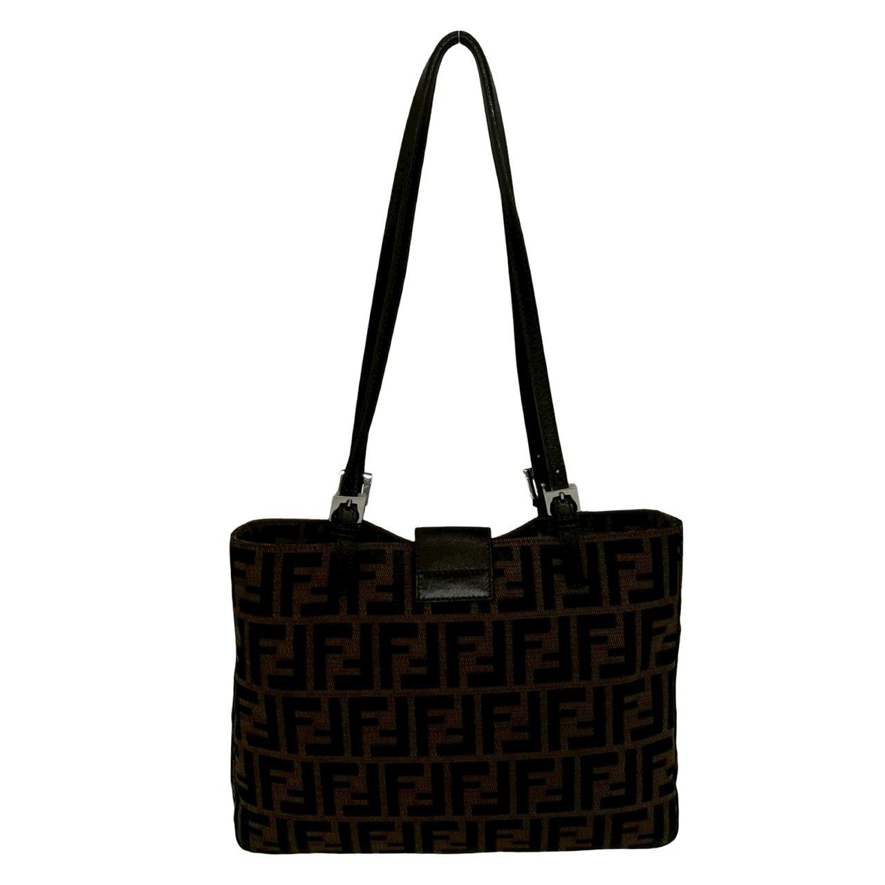 極 美品 袋付き FENDI フェンディ ズッカ FF 柄 ロゴ 金具 キャンバス 