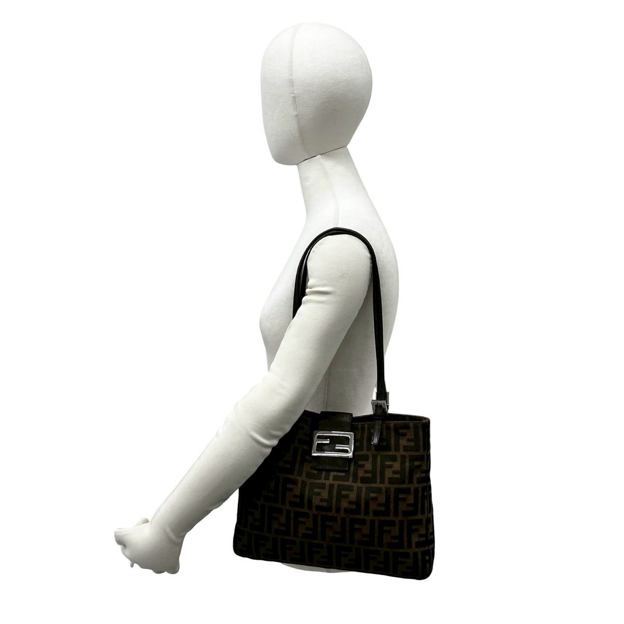 極 美品 袋付き FENDI フェンディ ズッカ FF 柄 ロゴ 金具 キャンバス