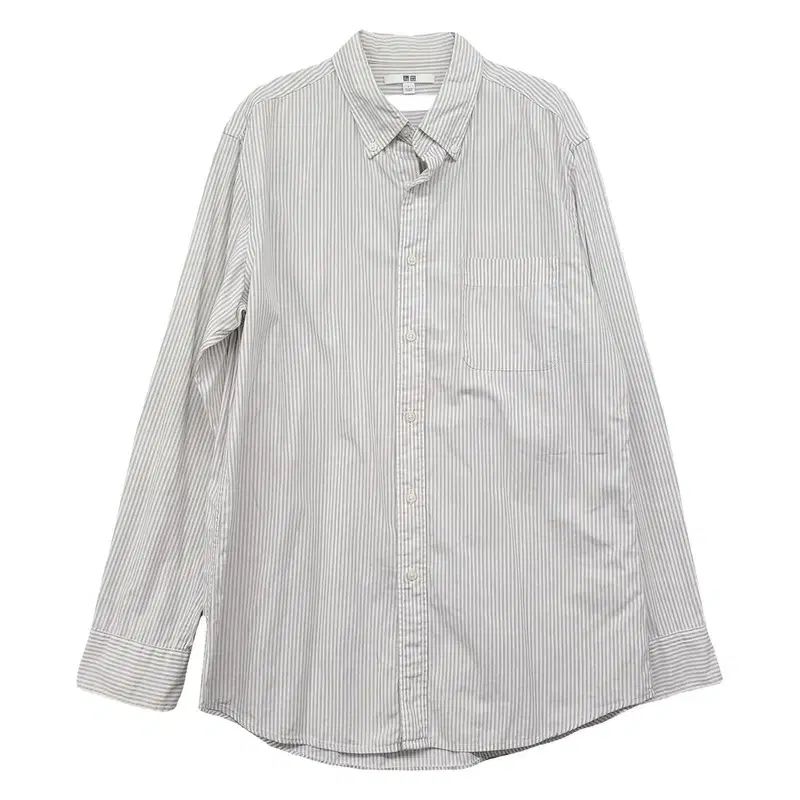 UNIQLO ストライプ レイ ライト グレー シャツ L