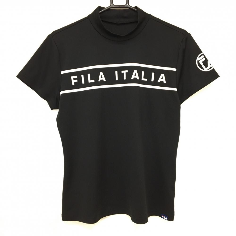 【超美品】フィラゴルフ 半袖ハイネックシャツ 黒×白 胸ロゴプリント  レディース LL ゴルフウェア FILA GOLF