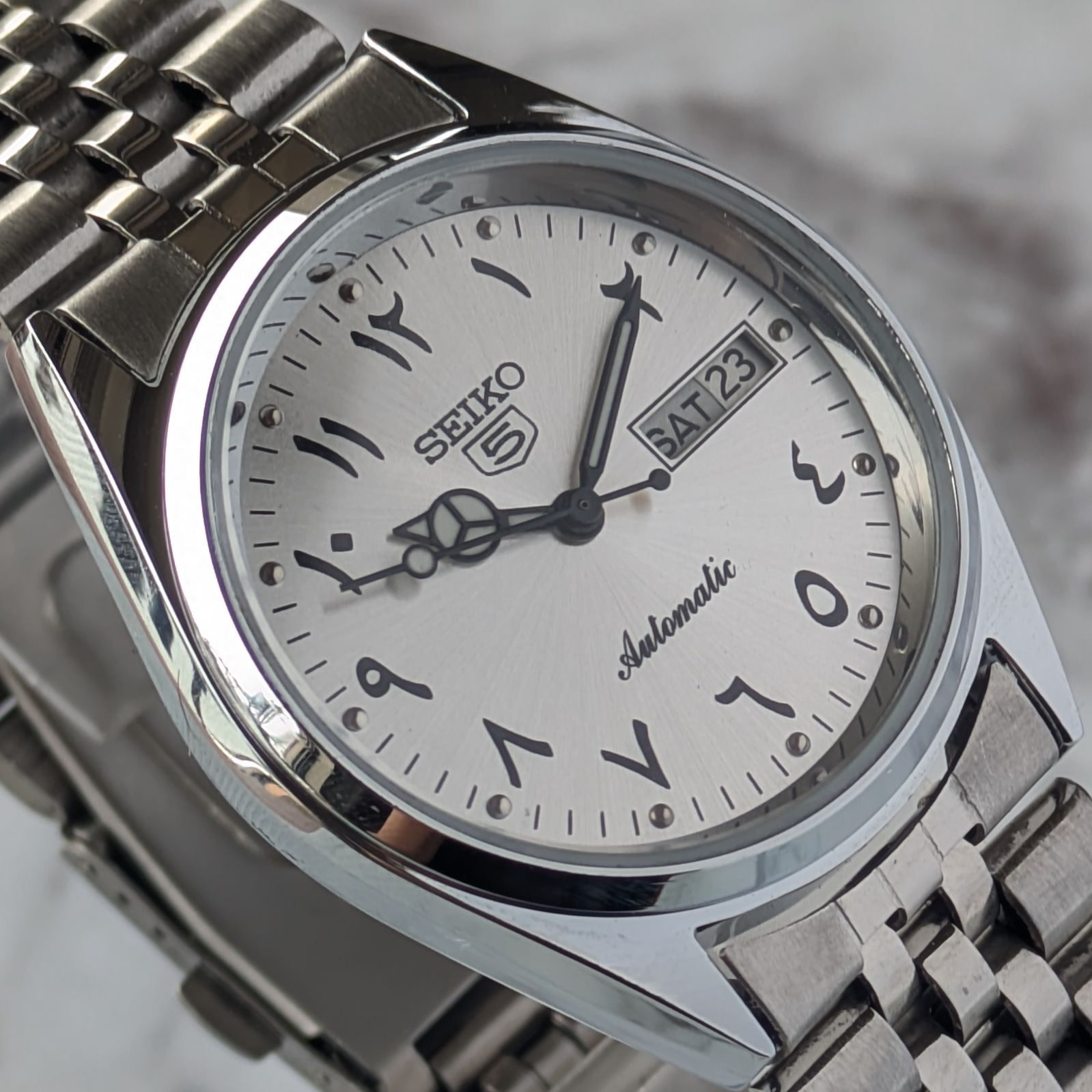 稼働品 SEIKO セイコー5 自動巻き 80s ヴィンテージ シルバー文字盤