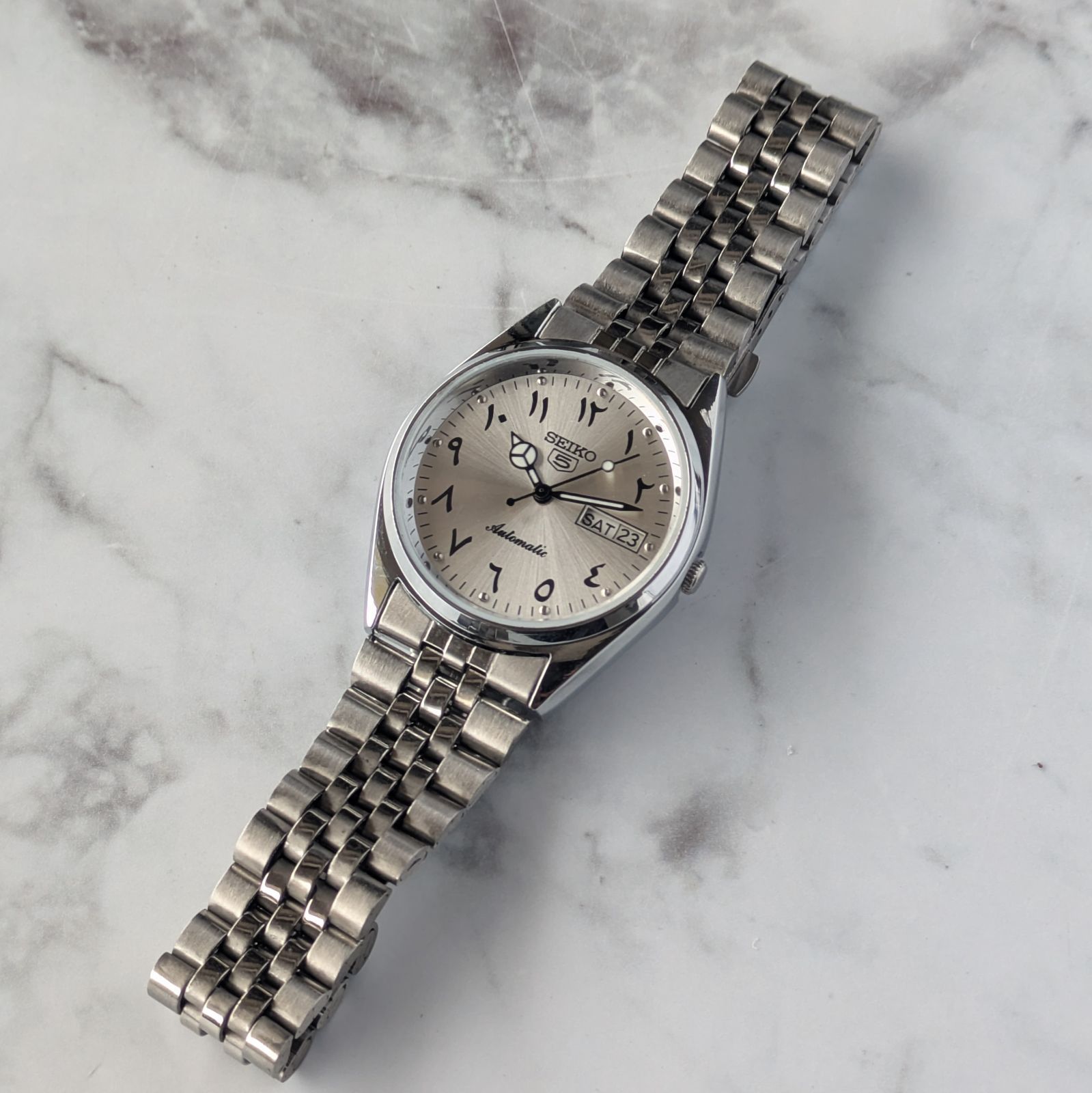稼働品 SEIKO セイコー5 自動巻き 80s ヴィンテージ シルバー文字盤