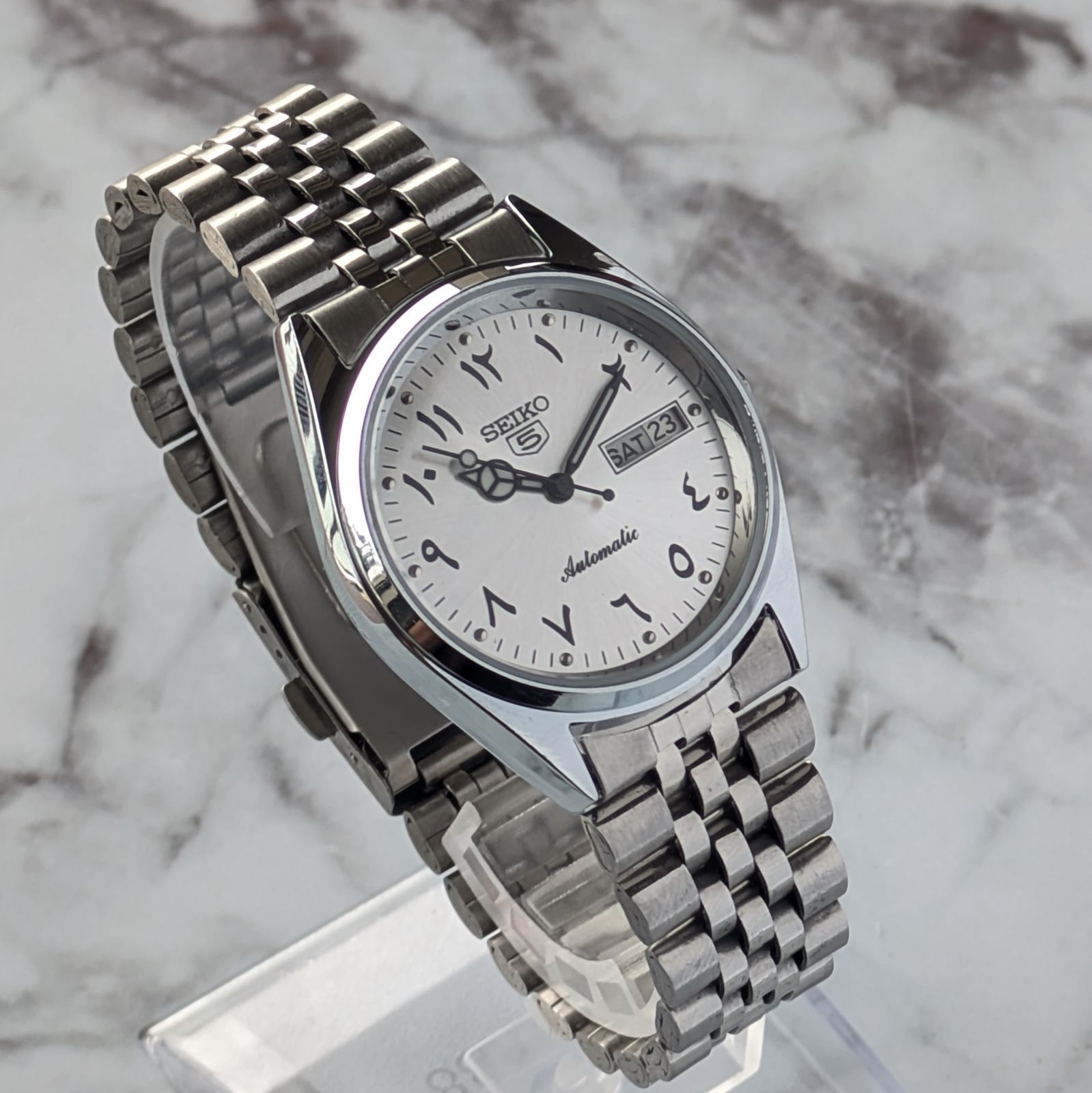 稼働品 SEIKO セイコー5 自動巻き 80s ヴィンテージ シルバー文字盤