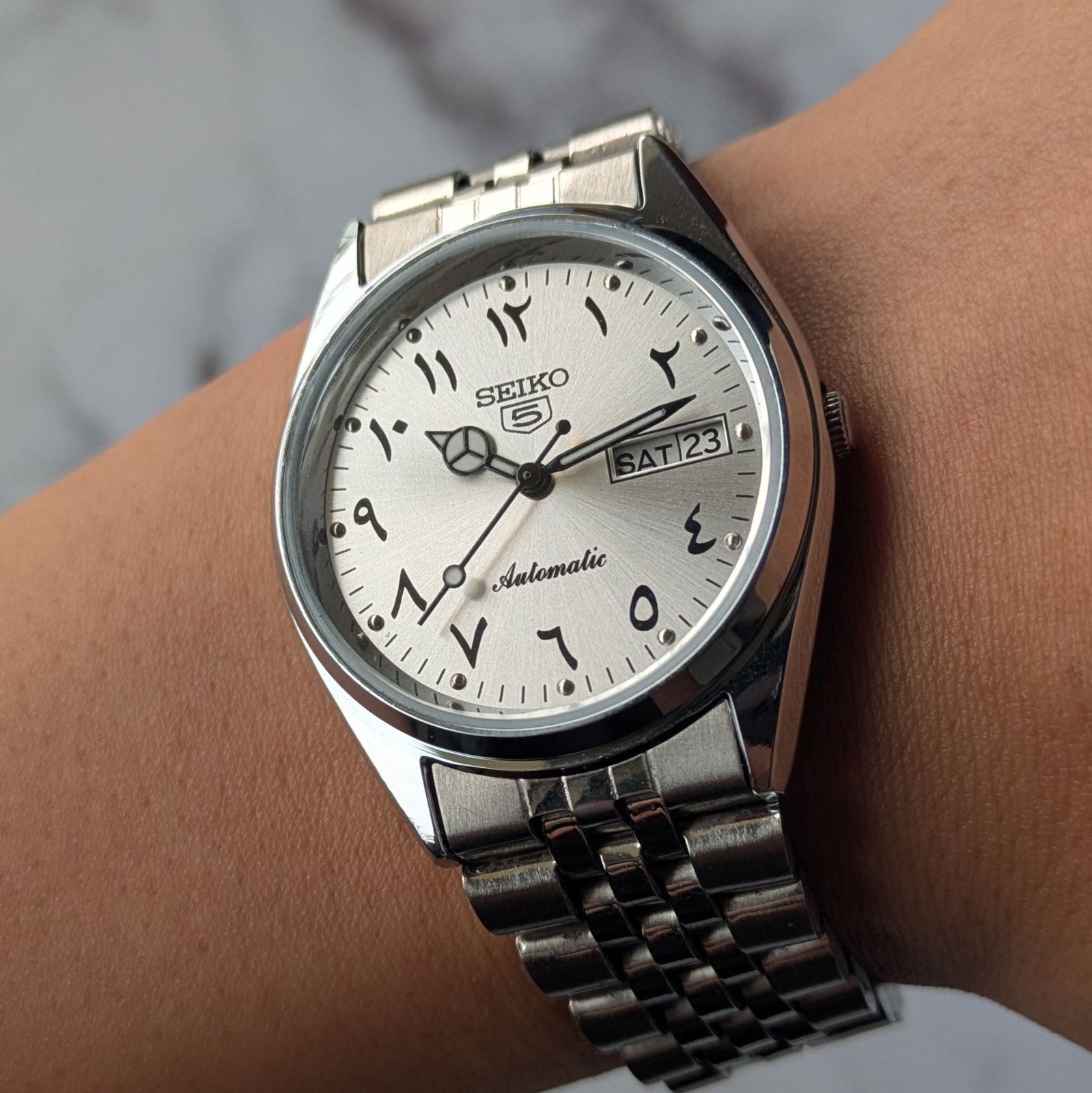 稼働品 SEIKO セイコー5 自動巻き 80s ヴィンテージ シルバー文字盤