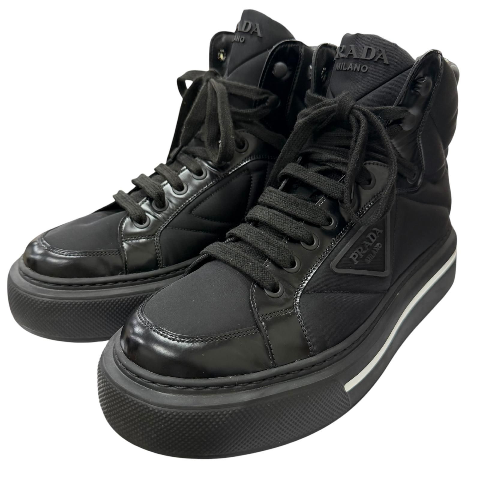 美品□PRADA プラダ 2TG183 レザー使い トライアングルロゴ Re-Nylon