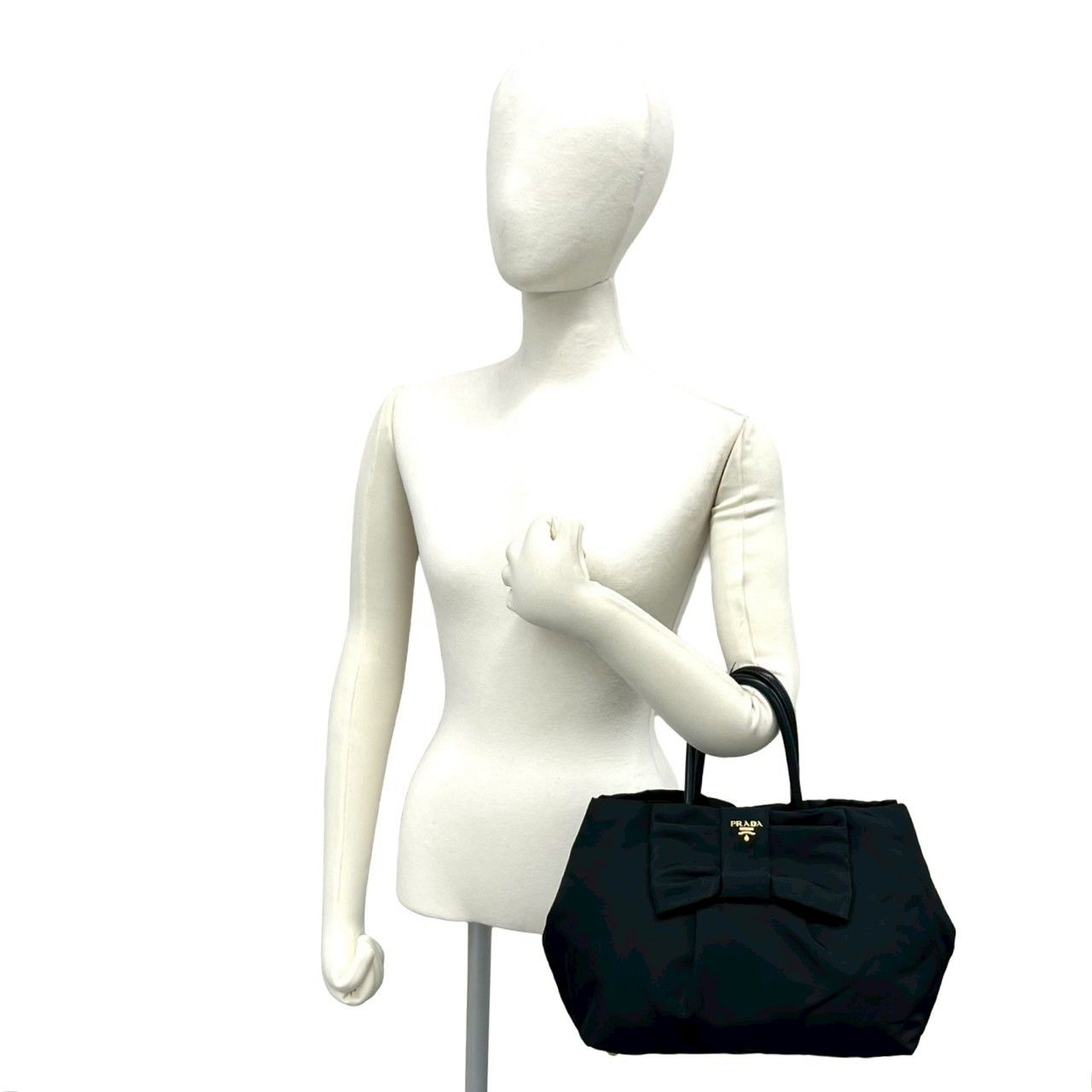 極 美品 PRADA プラダ ロゴ 金具 リボン モチーフ ナイロン レザー 本