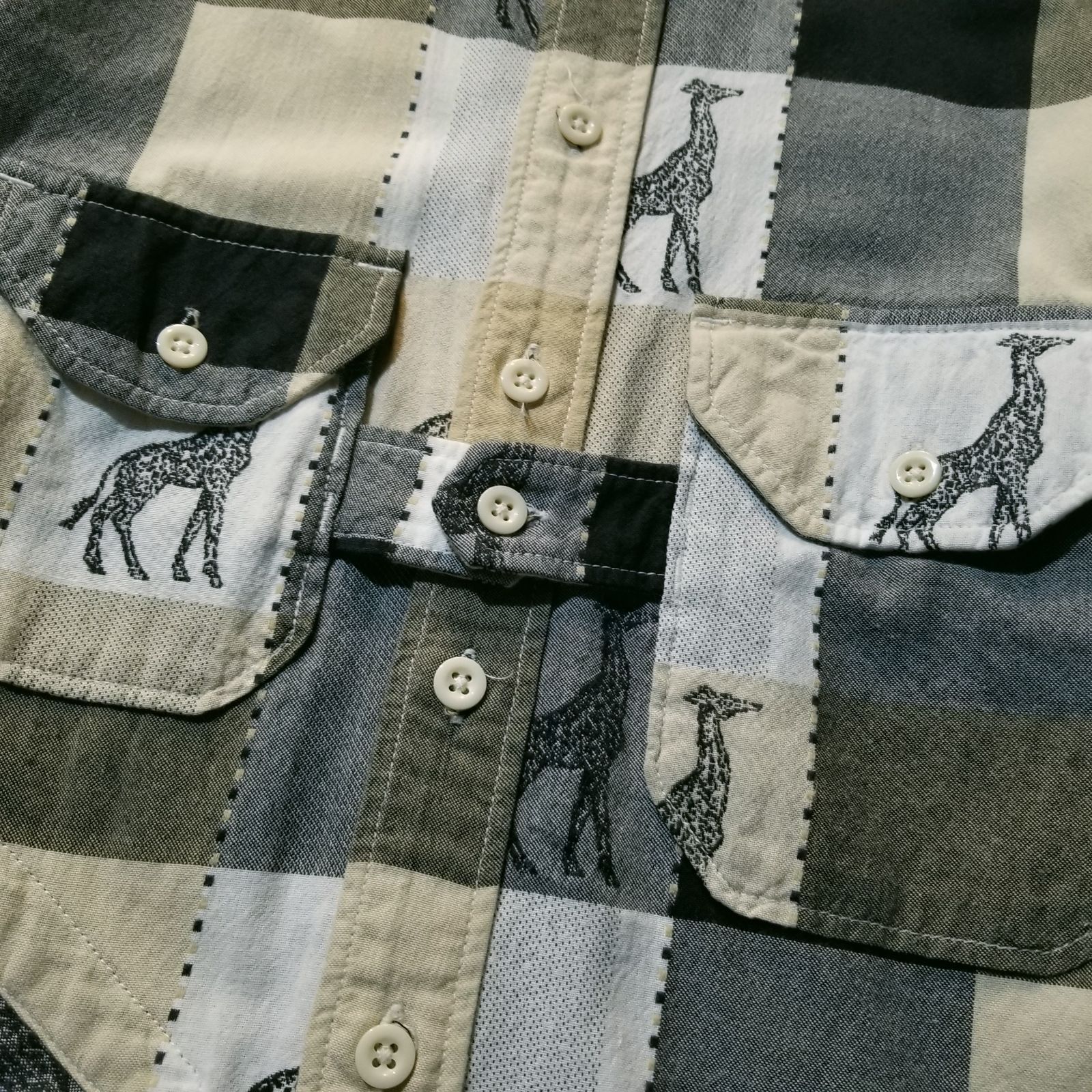 エンジニアードガーメンツ パッチワークシャツ Giraffe Jacquard ENGINEERED GARMENTS 22ss Banded Collar Shirt Giraffe Jacquard XXS