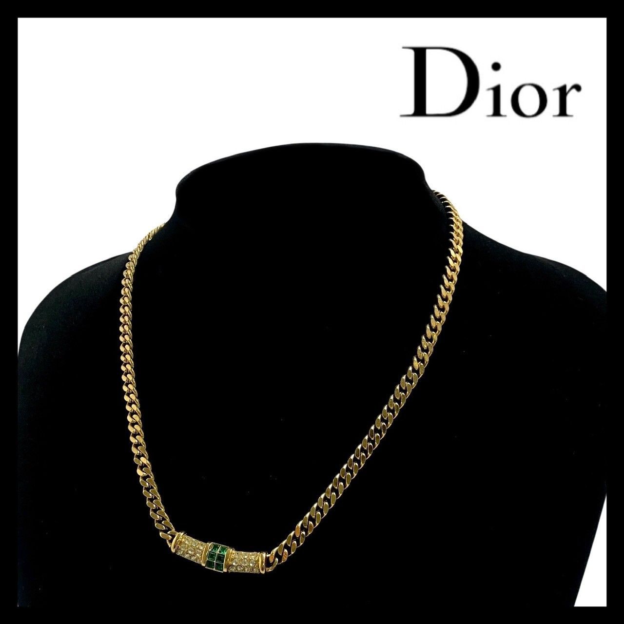 Dior】喜平 チェーン ネックレス ラインストーン グリーン/緑 カラー