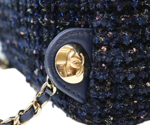 CHANEL シャネル ネイビー ファンシーツイード ゴールド金具 ミニ