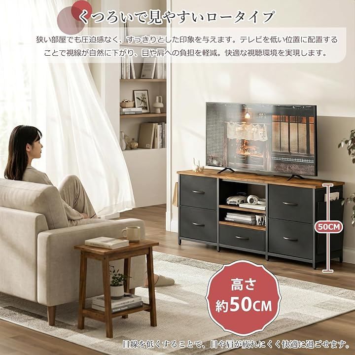 IKIFLY テレビ台 テレビボード 収納チェスト ロータイプ 棚付き