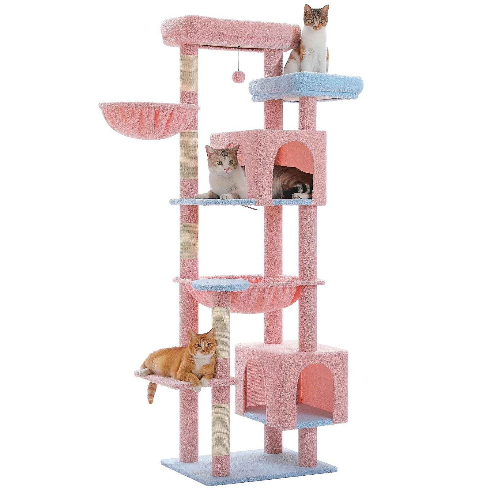 PETEPELA(ぺテぺラ) キャットタワー 大型猫用 スリム 多頭飼い 猫タワー 据え置き型 コンパクト 省スペース ハンモック サボテン 爪研ぎ 人気 おしゃれ かわいい シンプル 転倒防止ベルト付き 展望台 猫ベッドカバー取り外し可能 運動不足解消 安定