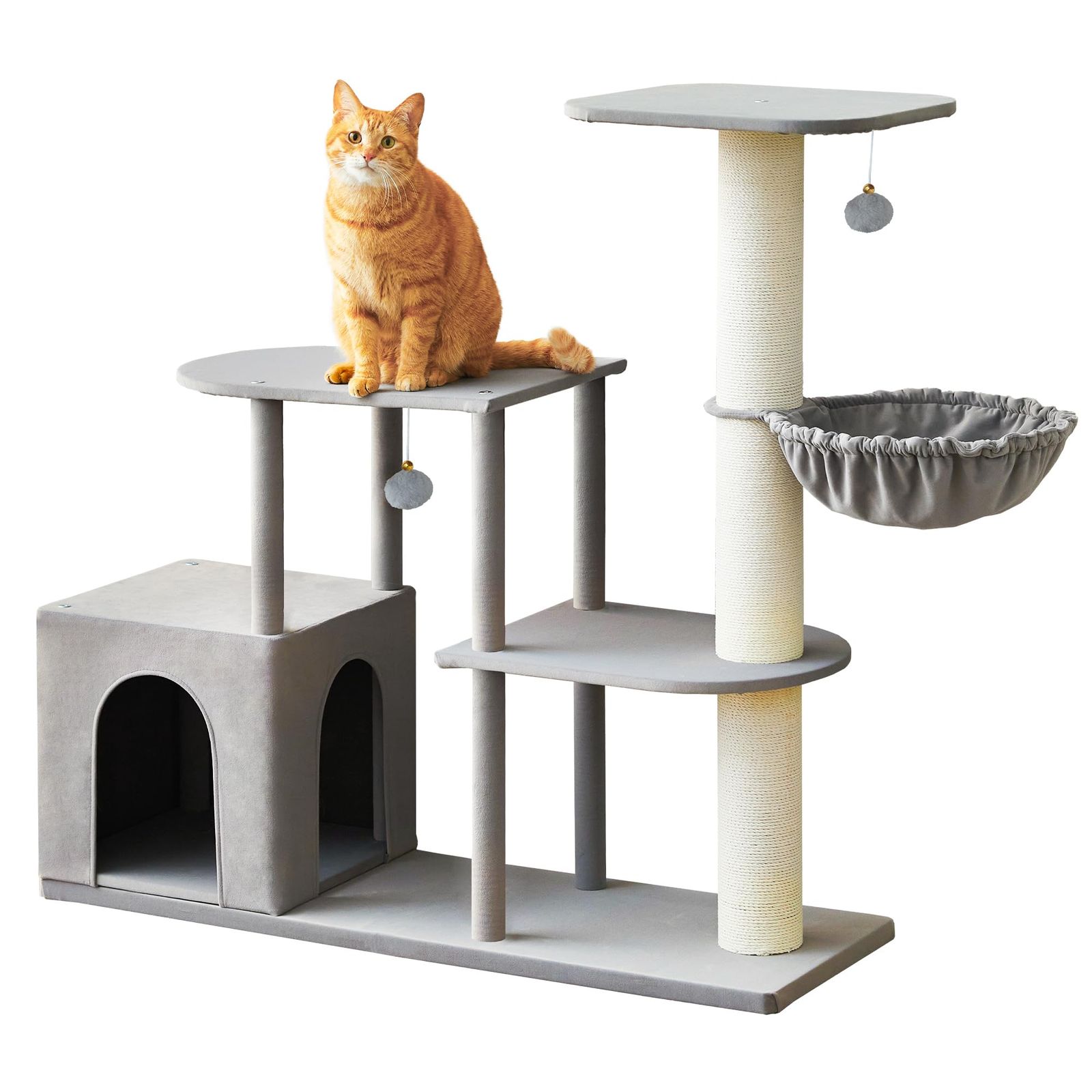 Mwpo 猫タワー 新素材 爪とぎ 多頭飼い 大型猫 安定感 L型ソファ専用 高さ105cm ライトグレー 974F