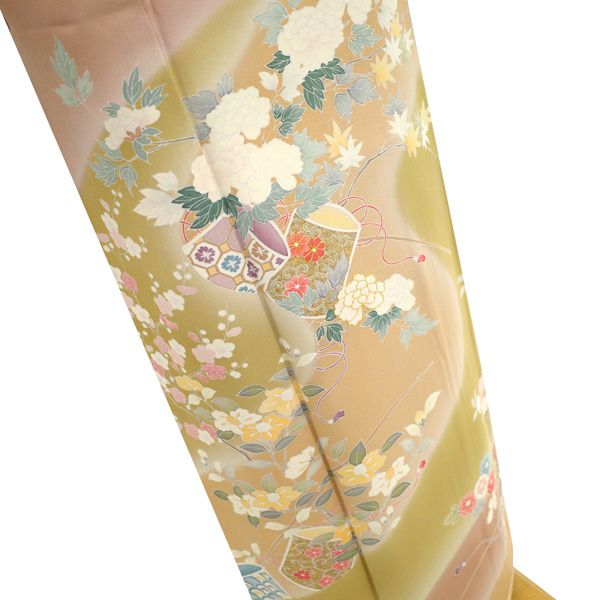 中古】 訪問着 着物 手描き友禅 フォーマル リサイクル 正絹 袷 金駒
