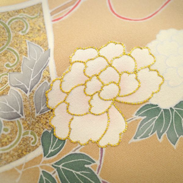 中古】 訪問着 着物 手描き友禅 フォーマル リサイクル 正絹 袷 金駒