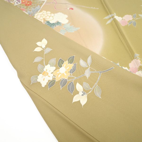 中古】 訪問着 着物 手描き友禅 フォーマル リサイクル 正絹 袷 金駒
