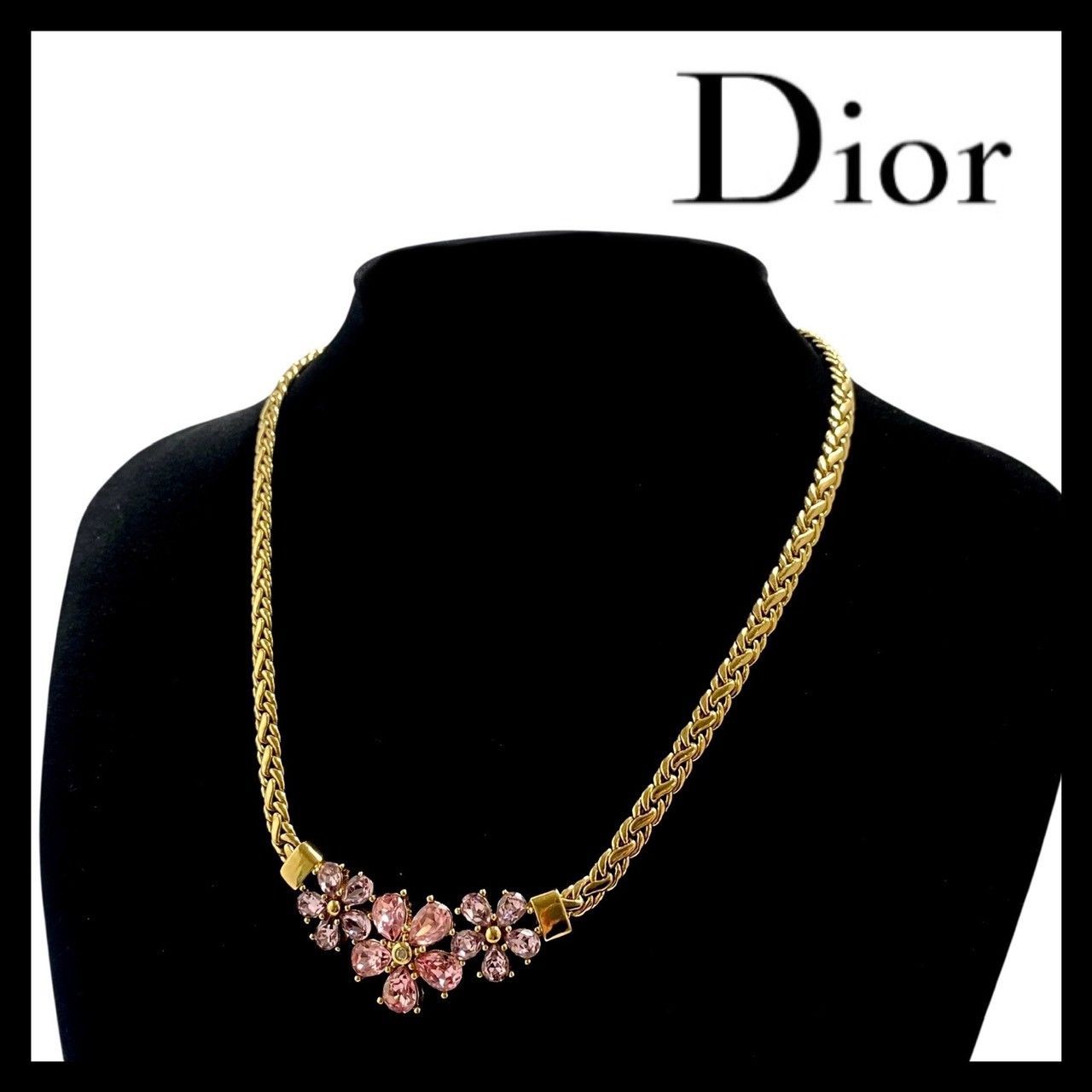 【Dior】フラワー/花 チェーン ネックレス ゴールド/金 カラー ピンク パープル/紫 ペンダント ヴィンテージ Christian Dior/クリスチャンディオール (SER-8352)