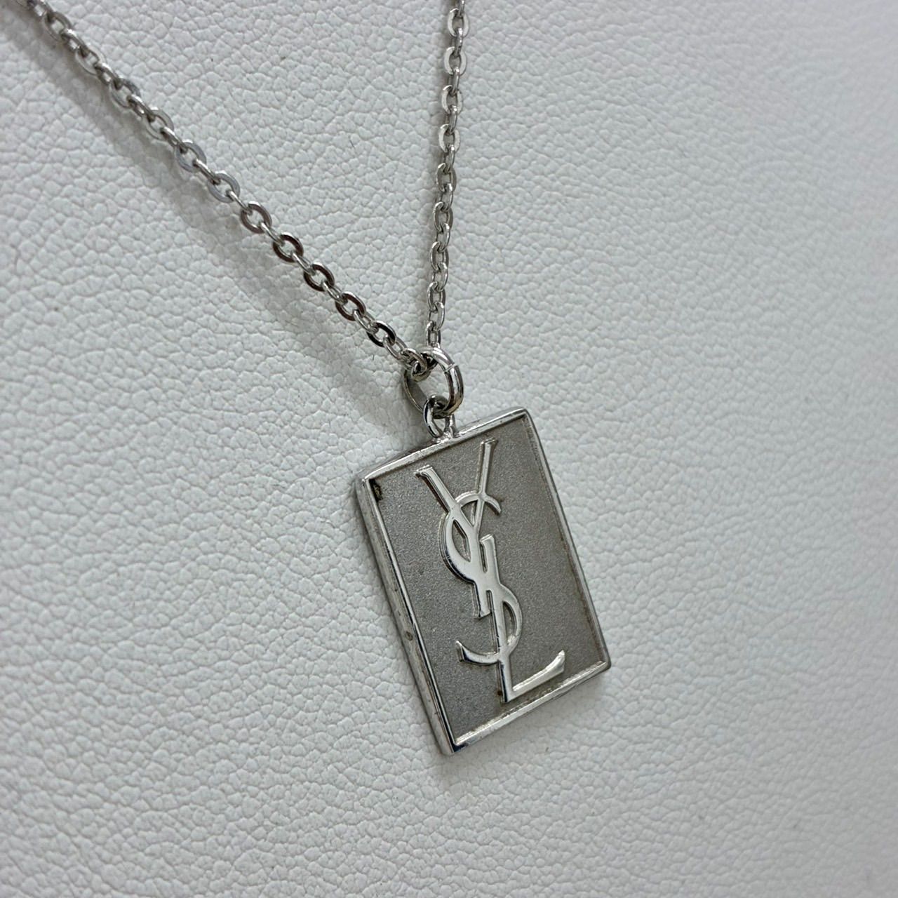 Y0714]【現状品】YSL イヴサンローラン プレート ロゴネックレス