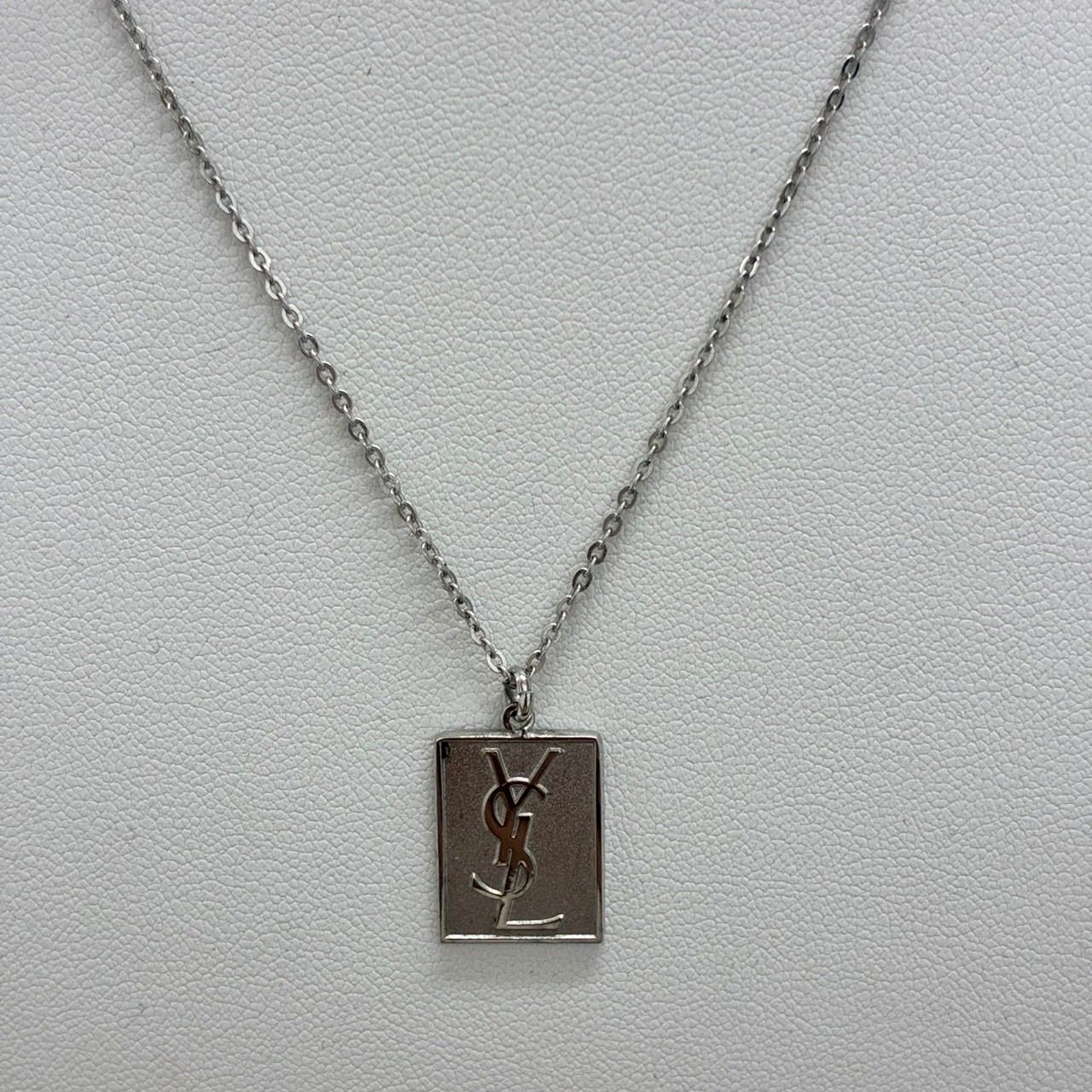 Y0714]【現状品】YSL イヴサンローラン プレート ロゴネックレス