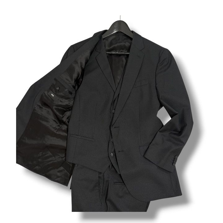 極美品 HUGO BOSS ヒューゴボス スリーピース スーツ 3ピース セットアップ ベスト ブラック 50 XL ビジネス フォーマル 29,452円
