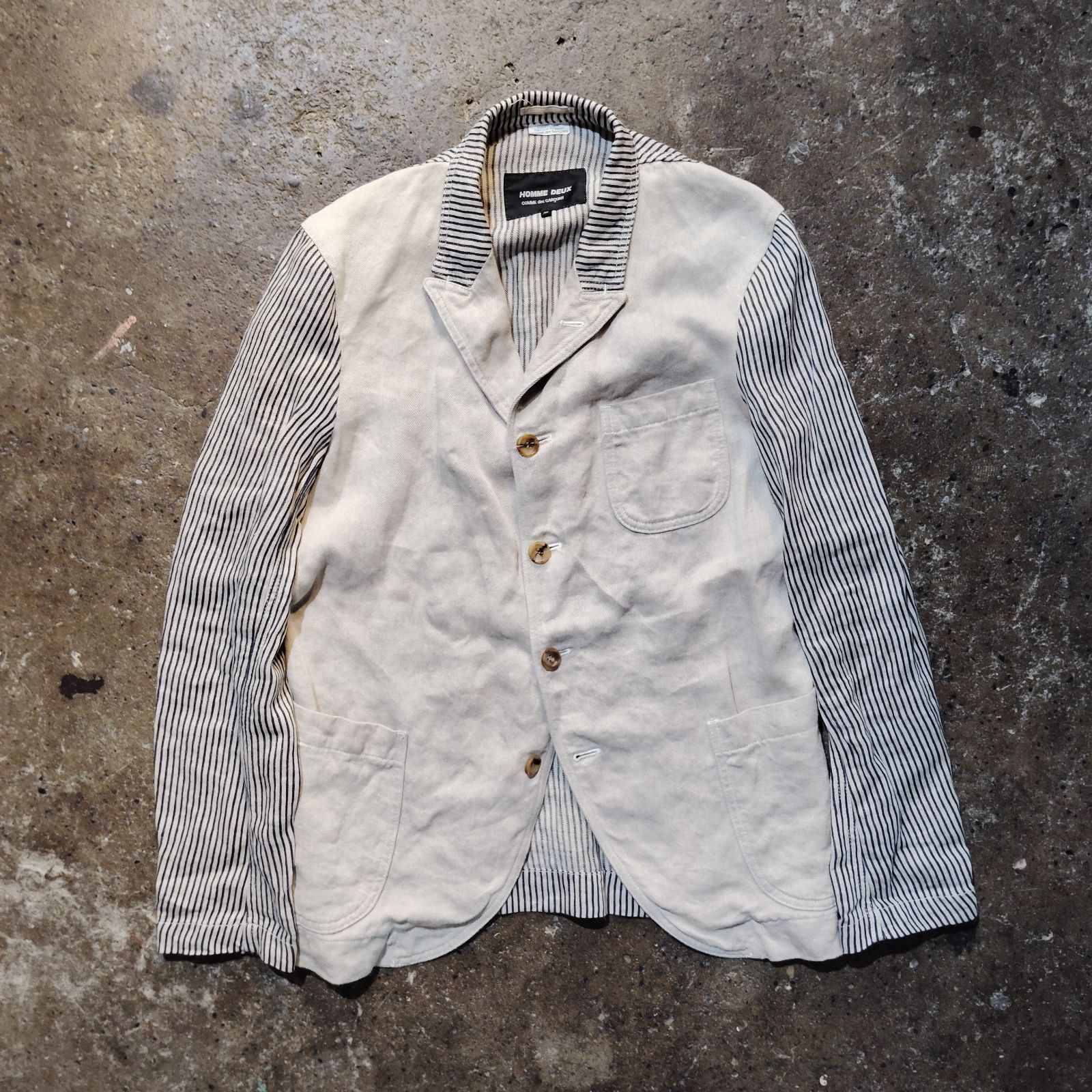 COMME des GARCONS HOMME DEUX 14ss ストライプ切替リネンジャケット