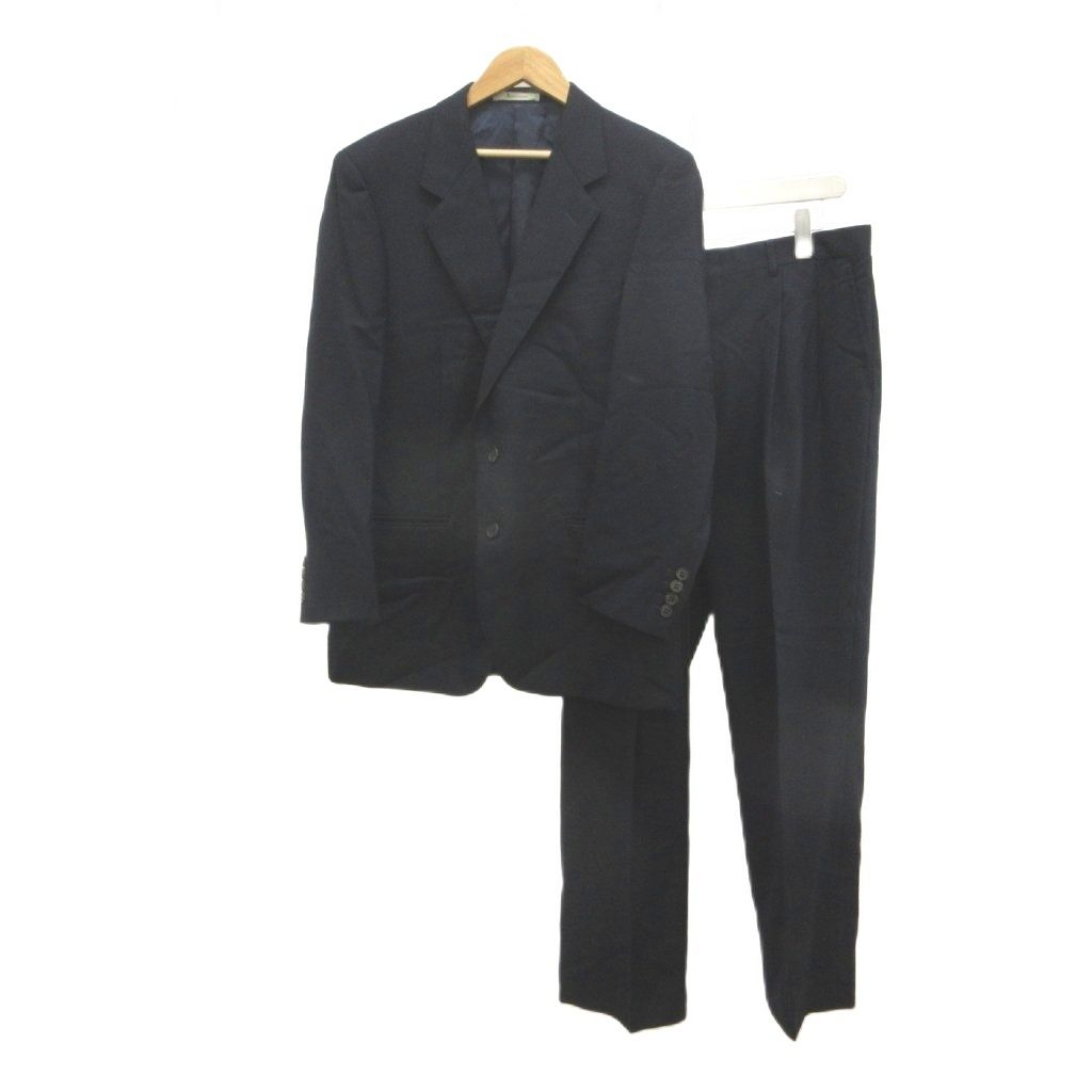 アクアスキュータム AQUASCUTUM シングルスーツ テーラードジャケット スラックスパンツ 96AB5 紺 ネイビー 無地 フォーマル セットアップ 長袖 /YU ■GY53