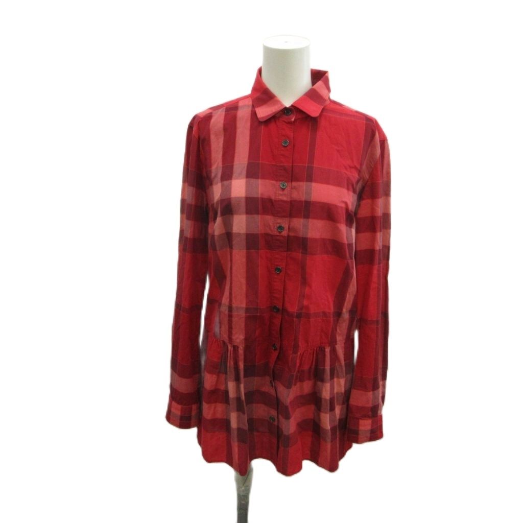 バーバリー ロンドン BURBERRY LONDON シャツ ブラウス 40 赤 レッド チェック柄 レギュラーカラー 長袖 /KK ■GY53