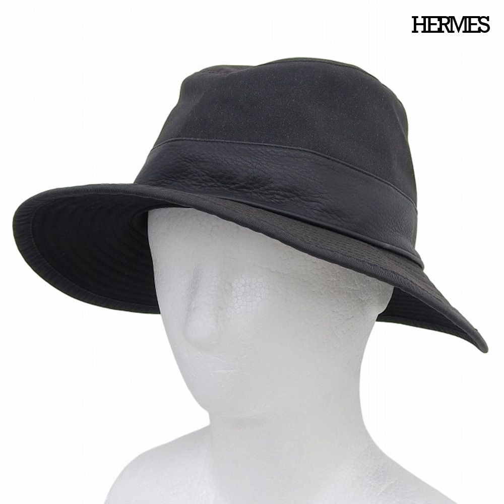 美品！♥️『HERMES』バケットハットナイロン製　size57 美品 エルメス HERMES レザー×コットン×ナイロン バケットハット