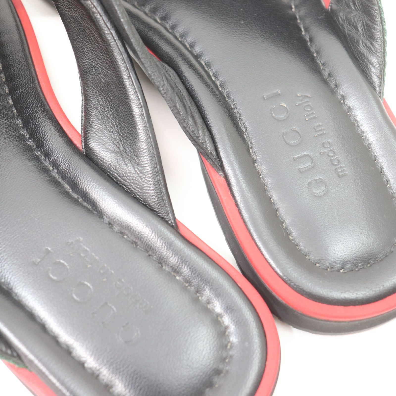 ITRJJ6LJP3E6 GUCCI グッチ シェリーライン レザー サンダル ブラック