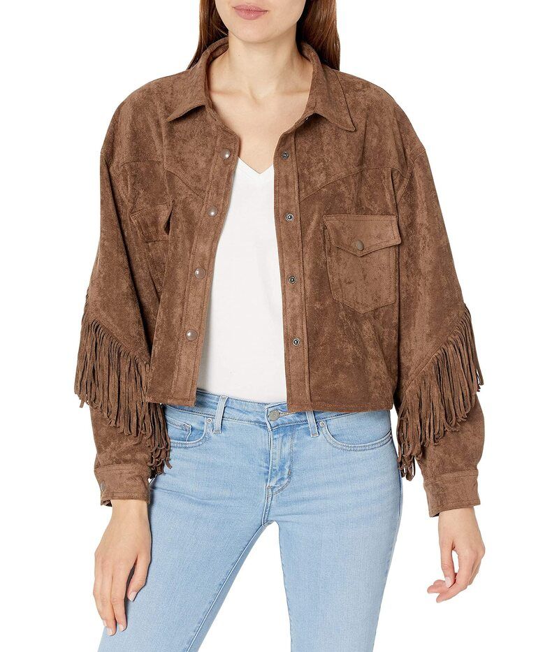 ブランクニューヨーク レディース アウター コート シャツ スエード フリンジャケット Blank NYC Faux Suede Fringe Shirt Jacket in Hot Cocoa Ho