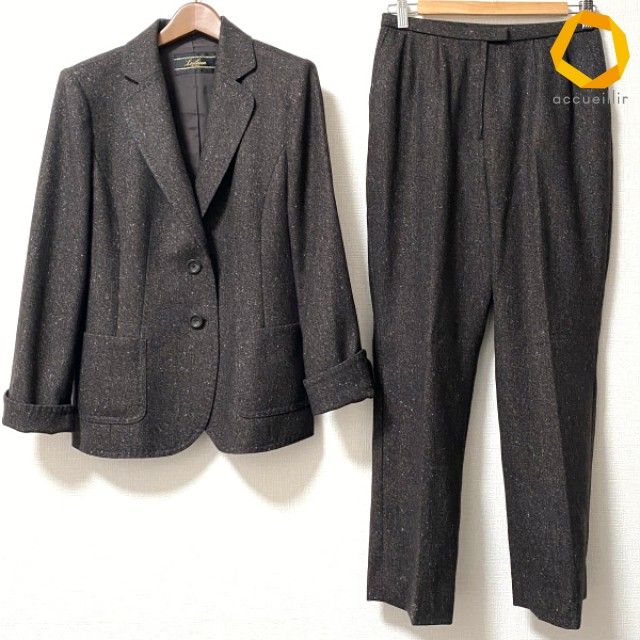 #wnc レリアン Leilian セットアップ ツーピース パンツスーツ 11 茶系 イタリア製生地 カラーネップ レディース [1018397]