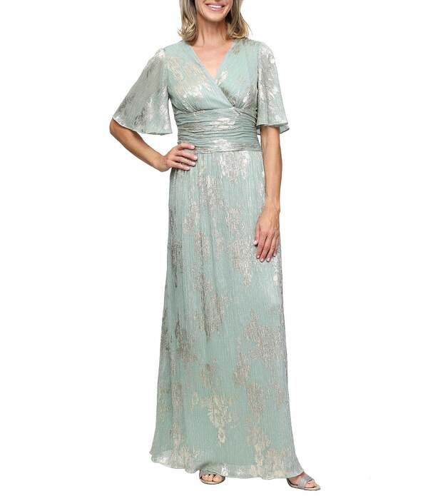 イグナイト レディース トップス ワンピース プチ Ignitevenings Petite Size Foilong DressageGold セージ