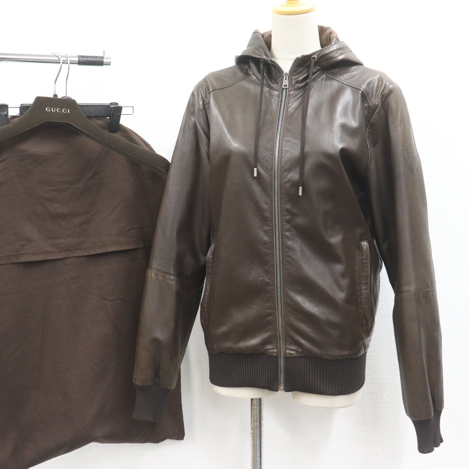 ITV79XVUPSF8 GUCCI グッチ ラム レザー 羊革 ジップアップ ブルゾン