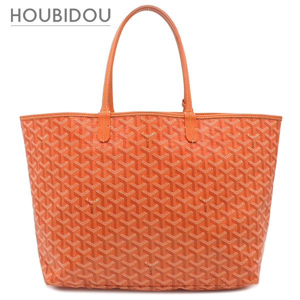 ゴヤール GOYARD トートバッグ サンルイPM PVCコーティングキャンバス ゴヤールディンキャンバス シュヴロッシュカーフスキン オレンジ シルバー金具 リバーシブル ヘリンボーン 【中古】