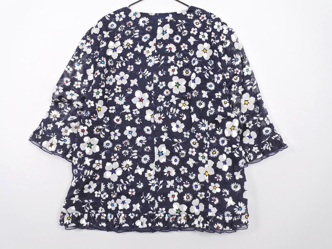 ⭐️新品⭐️ Leilian レリアン　花柄レースジャケット　サイズ13＋ Leilian レリアン 花柄 レース 半袖 ノーカラー ジャケット size11/紺