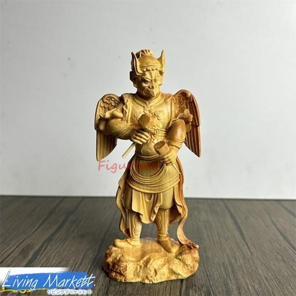 木彫り仏像 烏天狗 置物諸天神桧木製高級木彫り 総高20cm CZW713P1436