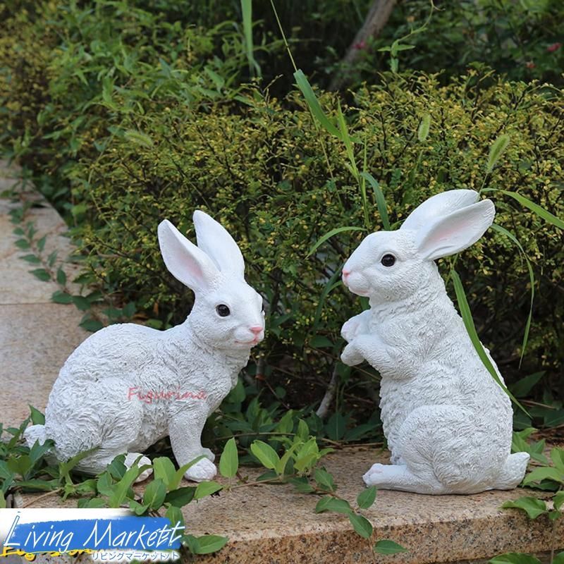 うさぎの置物 動物 彫刻 ガーデニング 置物 F 樹脂装飾 ガーデン