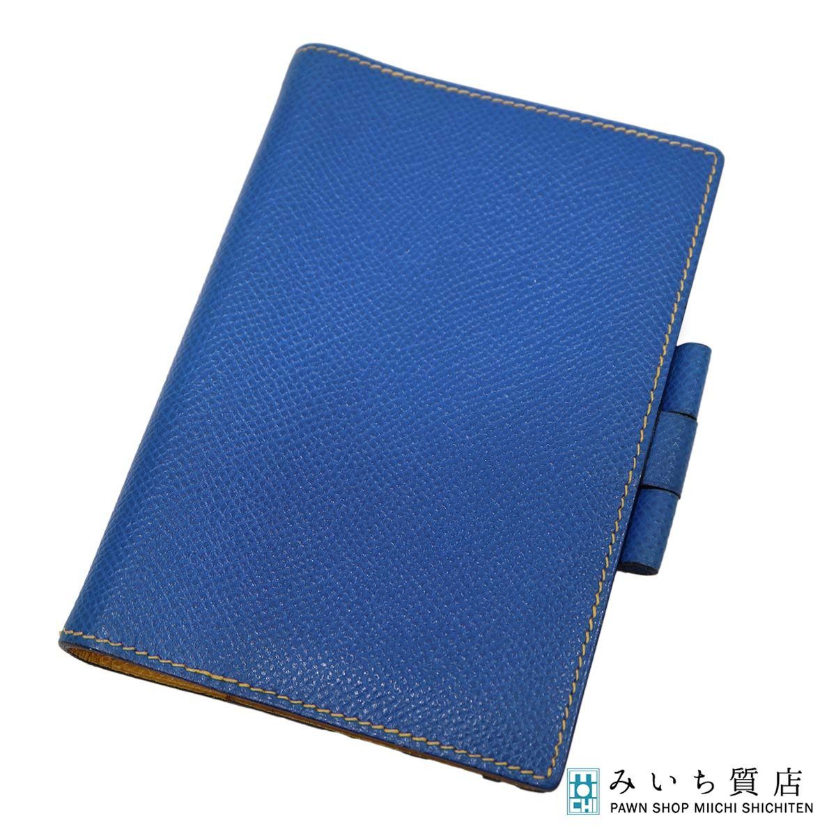 HERMES エルメス 手帳カバー アジェンダ GM □A刻 ブルー・イエロー