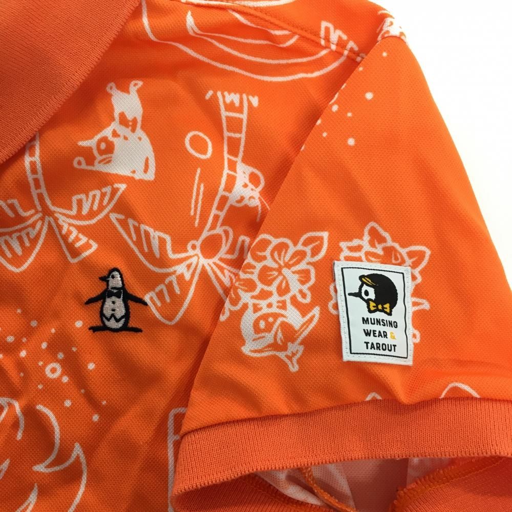 超美品】マンシングウェア 半袖ポロシャツ オレンジ×白 ヤシの木柄