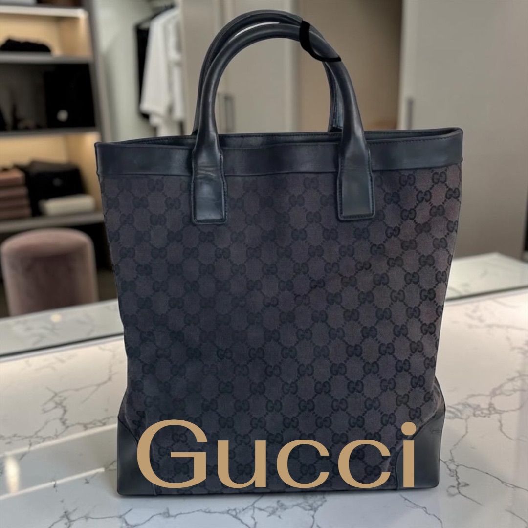 GUCCI GG キャンバス トートバッグ ブラック GUCCI GGキャンバス トートバッグ ブラック - メルカリ