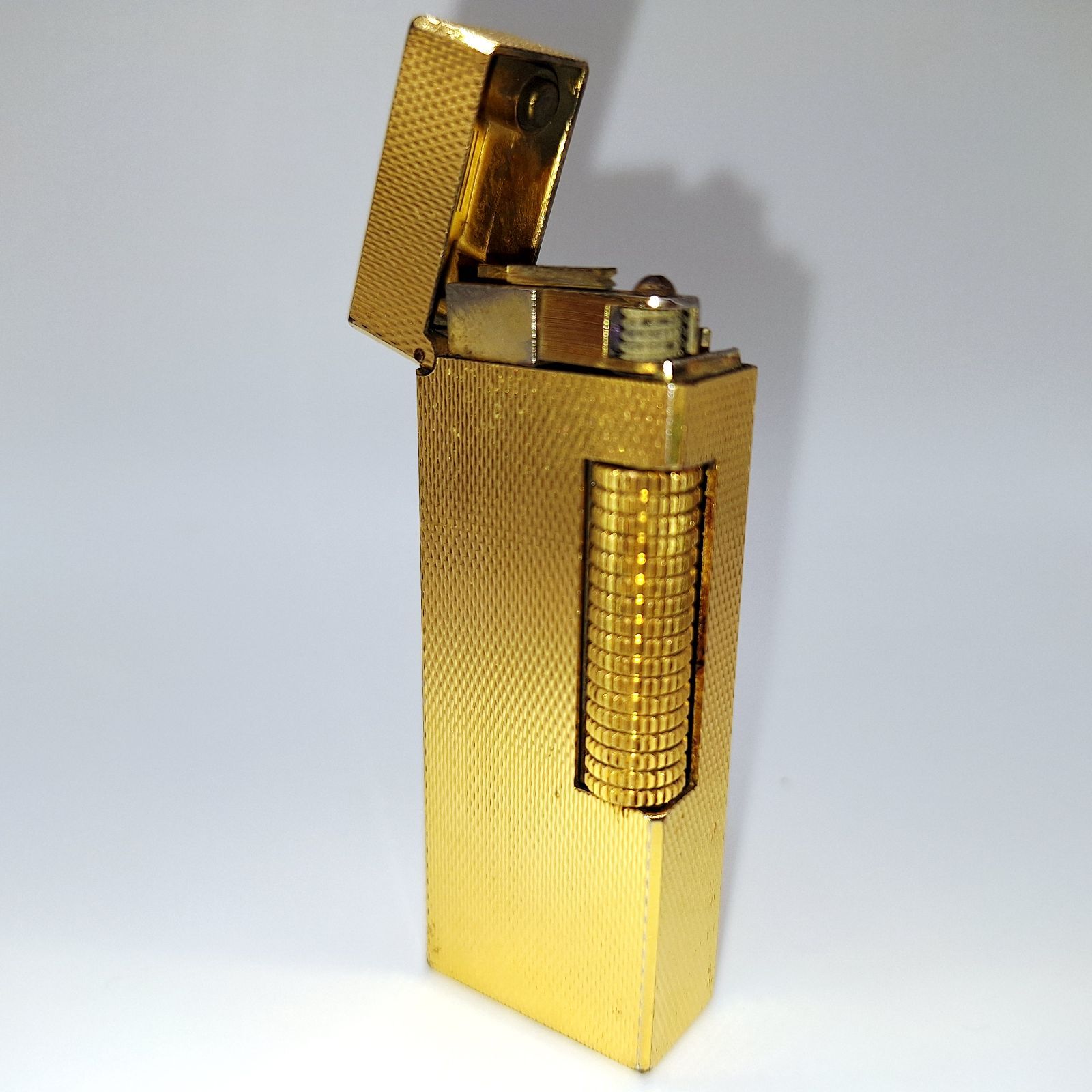 中古☆ダンヒル dunhill ガスライター ゴールド 格子柄 火花あり