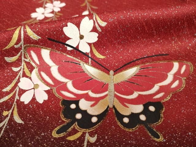 平和屋着物○森英恵・HANAE MORI 振袖 花蝶文 暈し染め 金彩 金通し地