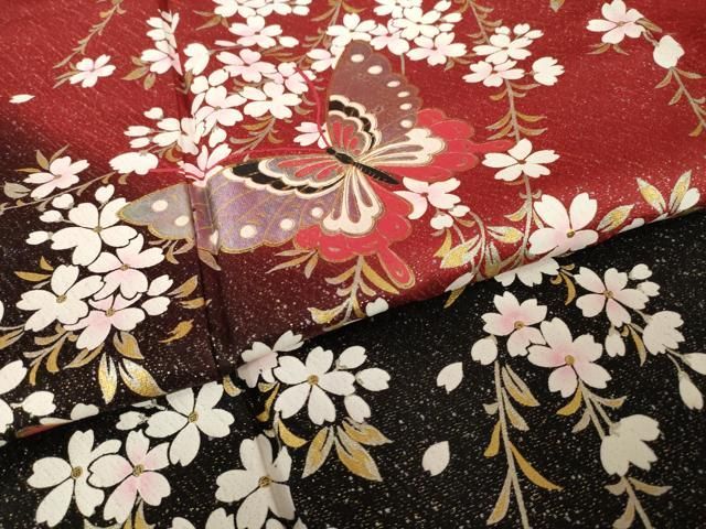 平和屋着物○森英恵・HANAE MORI 振袖 花蝶文 暈し染め 金彩 金通し地