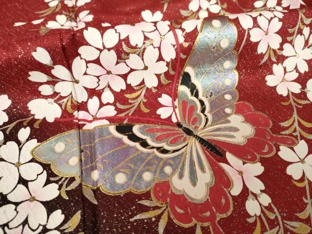 平和屋着物○森英恵・HANAE MORI 振袖 花蝶文 暈し染め 金彩 金通し地