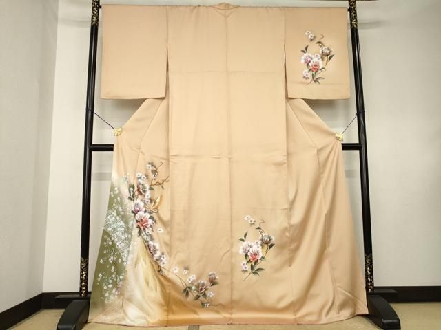 平和屋着物●訪問着　花蝶文　ラメ　暈し染め　金銀彩　ロング丈　正絹　逸品　AABK8506ck