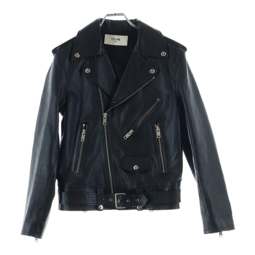 CELINE (Celine) CELINE by Hedi Slimane Classic Biker Calfskin Double Leather Riders Jacket Black 2E158599E