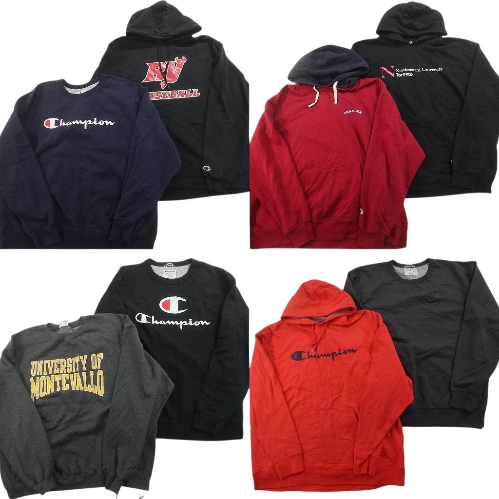 古着卸 まとめ売り チャンピオン スウェット 8枚セット ( メンズ 2XL ) ワンポイント フーディー 英文字プリント 中古 古着 NF5609 古着卸 まとめ売り チャンピオン スウェット 8枚セット ( メンズ 2XL