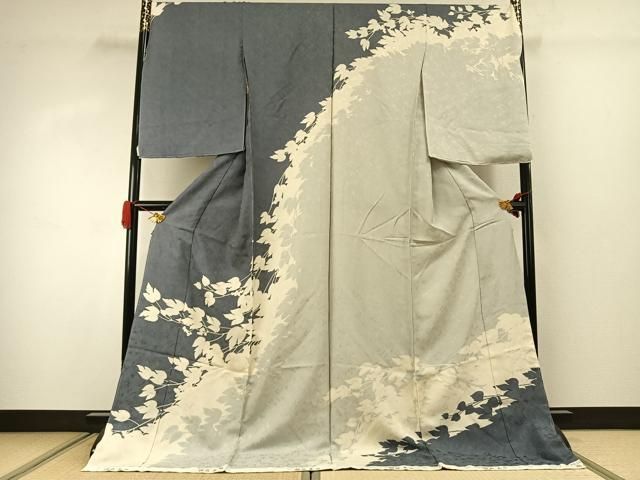 平和屋着物●伝統工芸士　福井圭一　訪問着　蔦の葉シルエット　丹後ちりめん　仮絵羽　正絹　逸品　未使用　AABJ4323fy