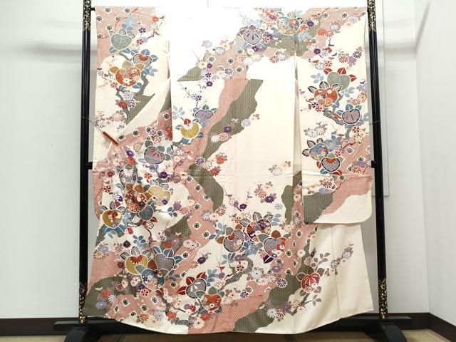 平和屋着物●豪華振袖 駒刺繍 枝花文 金彩 正絹 逸品 CABI1315th